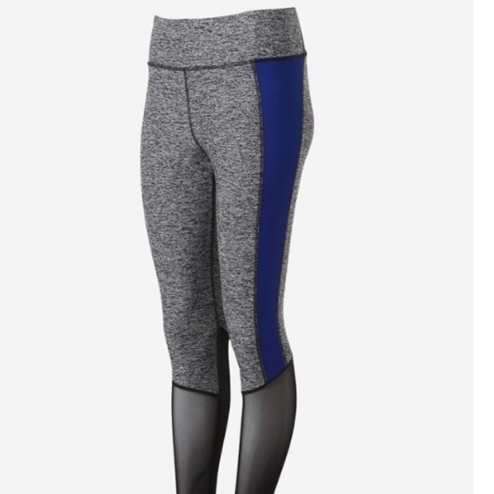 Gray and Blue Leggings with Mesh Panels